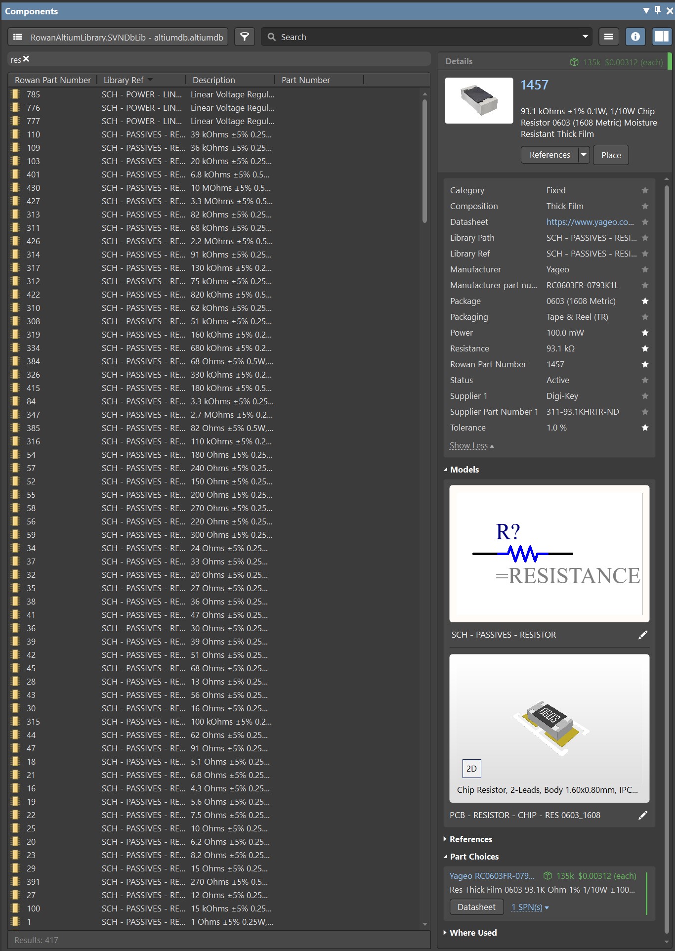 Altium Components Panel